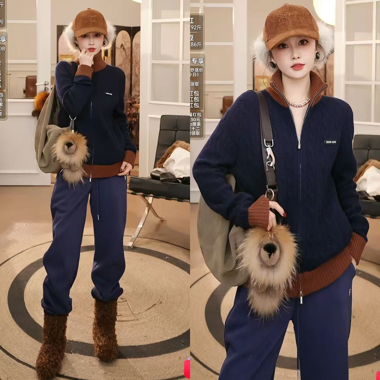 【双12宠粉节】JZHX112788  MI*U撞色高领羊毛羊绒衫