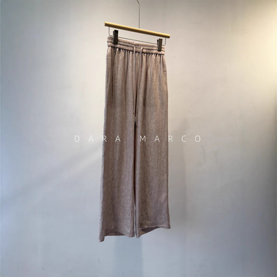 LP家垂感拖地老钱宽松长款抽绳松紧裤子女亚麻色织纯麻26春新款