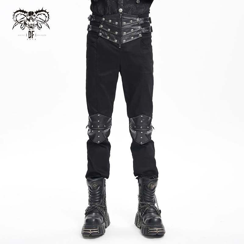 Devil Fashion恶魔时尚哥特暗黑男装膝盖拼接铆钉长裤休闲裤PT260