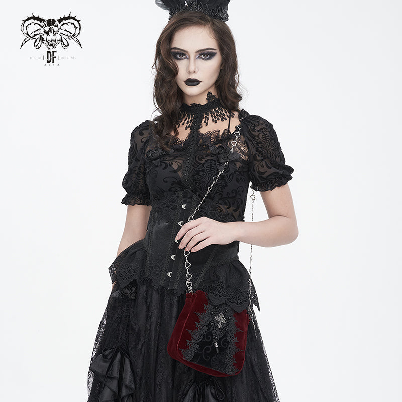 Devil Fashion恶魔时尚女装哥特酒红色平绒女士包AS18002