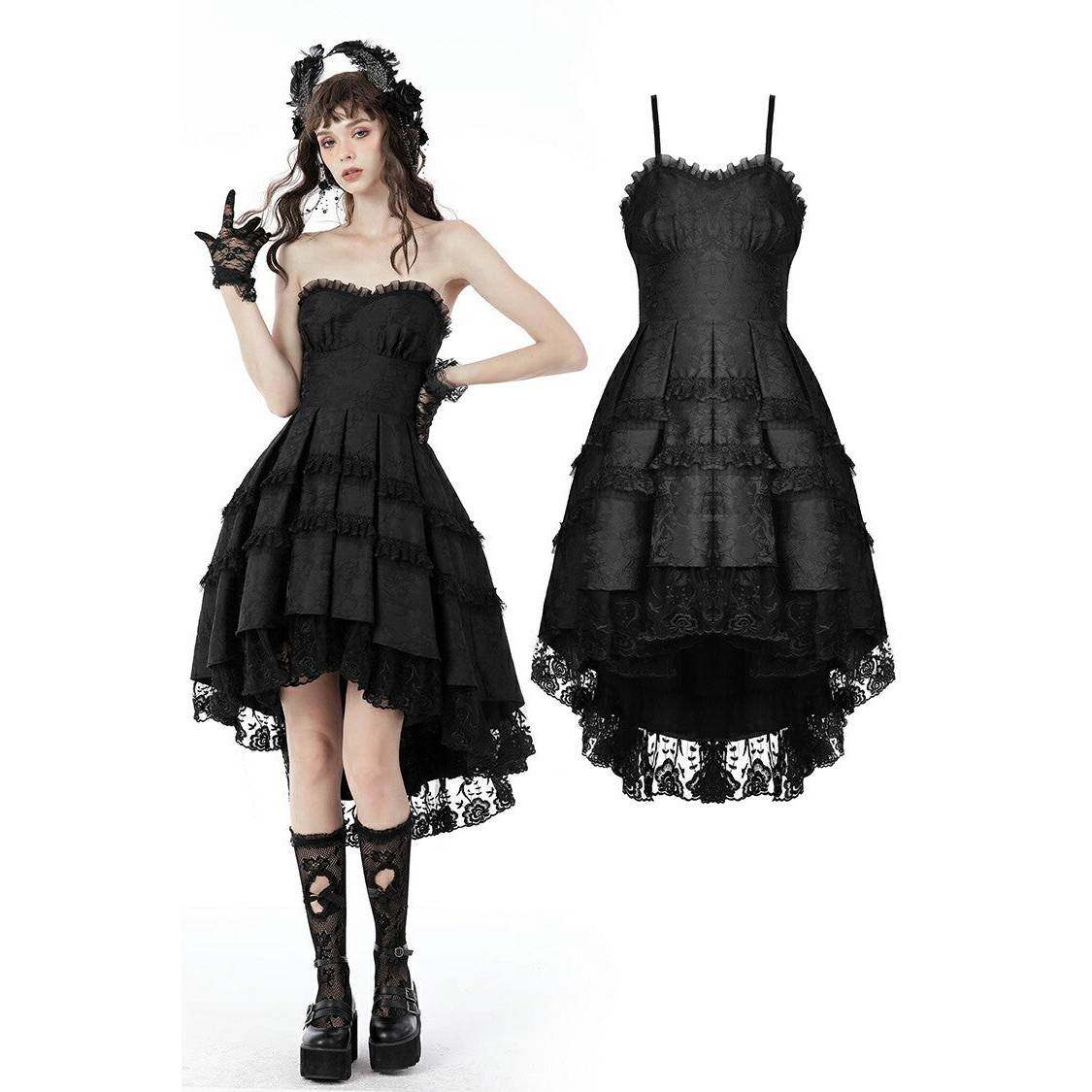 DARK IN LOVE哥特女装 魔法少女百褶玫瑰高低裙DW678