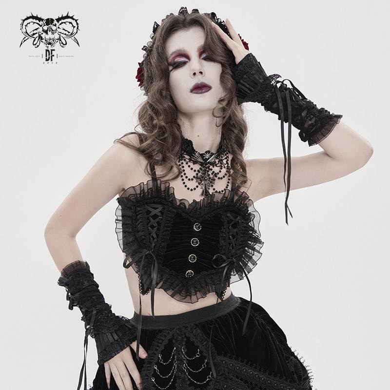 Devil Fashion恶魔时尚哥特暗黑女装心形蕾丝花边吊带TT30901