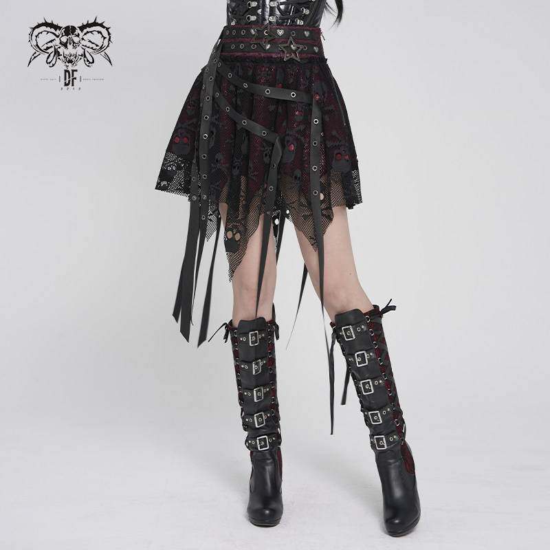 Devil Fashion恶魔时尚哥特暗黑女装五角星骷髅蕾丝半裙SKT25802