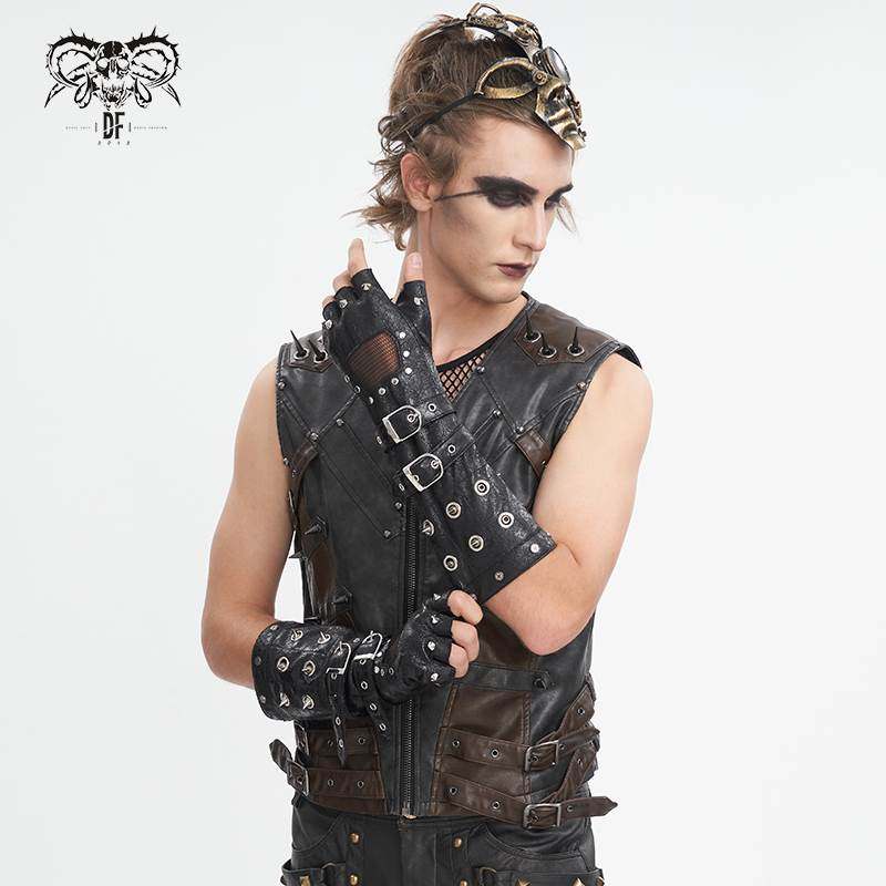 Devil Fashion恶魔时尚男装哥特朋克暗黑皮料铆钉黑色套袖GE03301