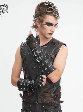 Devil Fashion恶魔时尚男装哥特朋克暗黑皮料铆钉黑色套袖GE03301