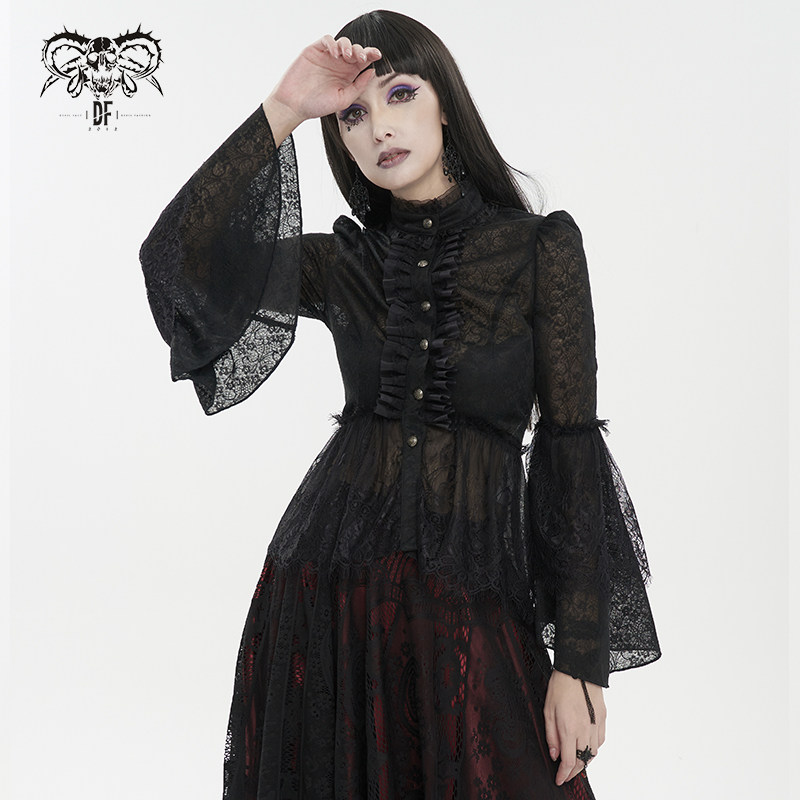 朋克女士衬衫立领修身喇叭袖
