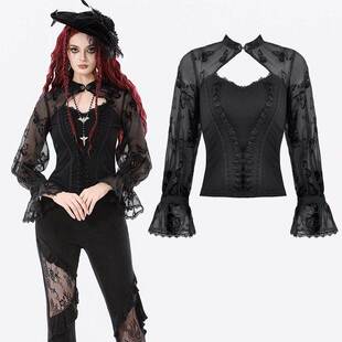 DARK IN LOVE哥特女装 蝴蝶网纱立领上衣TW666