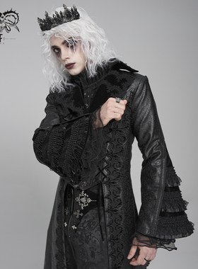 DevilFashion哥特风黑色暗纹刺绣长款外套CT275