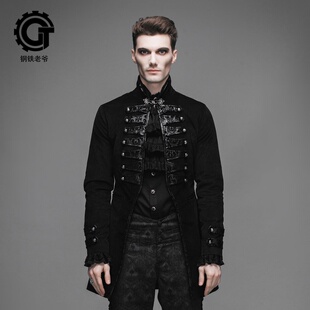 钢铁老爷哥特男装朋克风宫廷修身长风衣英伦外套时尚秋冬款夹克