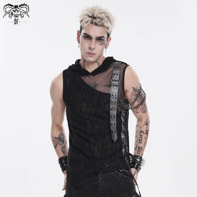 DEVIL FASHION恶魔时尚树枝纹针织连帽假两件朋克T恤【TT316】