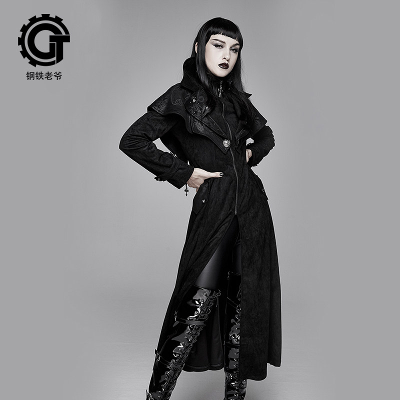 哥特风女装复古宫廷秋冬中长款风衣修身外套大衣大码夹克神女服饰