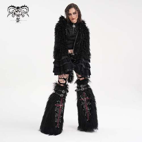 Devil Fashion恶魔时尚女装哥特朋克黑色毛毛腿套AS191