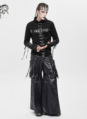 DevilFashion哥特风黑色绑带装饰皮裤PT287