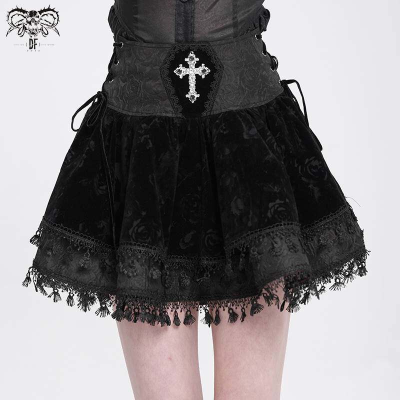 Devil Fashion恶魔时尚女装哥特玫瑰花提花半裙SKT23001