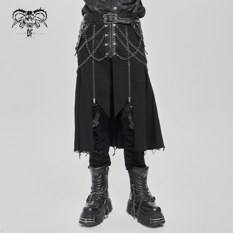 |DevilFashion哥特风黑色链条装饰皮带束腰裤裙SKT242