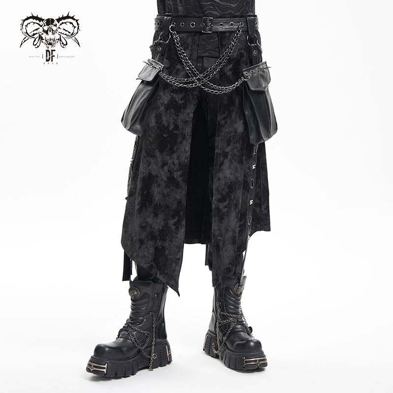 Devil Fashion恶魔时尚哥特暗黑男女同款链条大开叉半身裙SKT228