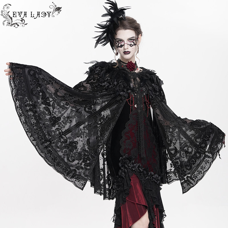 Devil Fashion恶魔时尚女装哥特黑色蕾丝连帽披肩 ECA023