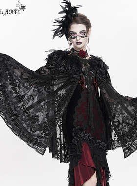 Devil Fashion恶魔时尚女装哥特黑色蕾丝连帽披肩 ECA023