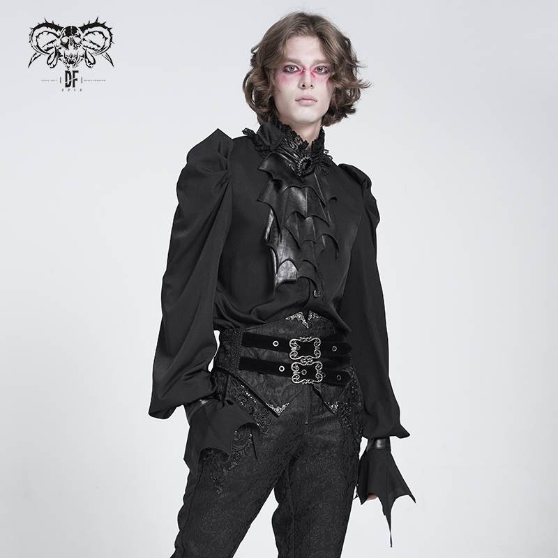 Devil Fashion恶魔时尚哥特暗黑男装蕾丝边立领衬衣衬衫SHT132