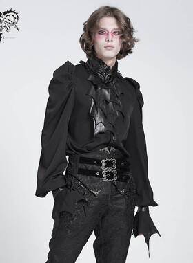 Devil Fashion恶魔时尚哥特暗黑男装蕾丝边立领衬衣衬衫SHT132