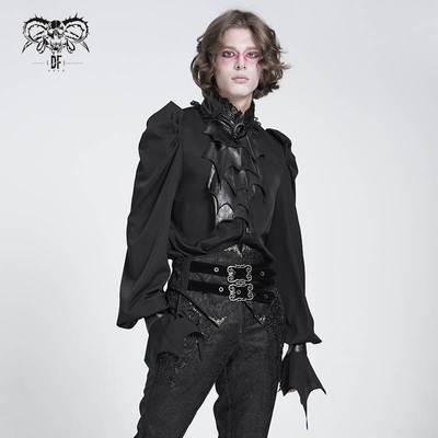 Devil Fashion恶魔时尚哥特暗黑男装蕾丝边立领衬衣衬衫SHT132