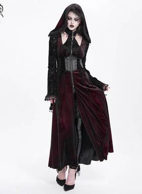 Devil Fashion恶魔时尚女装哥特亮光红色丝绒挂脖连帽外套CT26002
