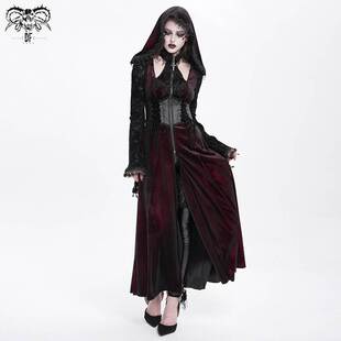 哥特亮光红色丝绒挂脖连帽外套CT26002 女装 Devil Fashion恶魔时尚