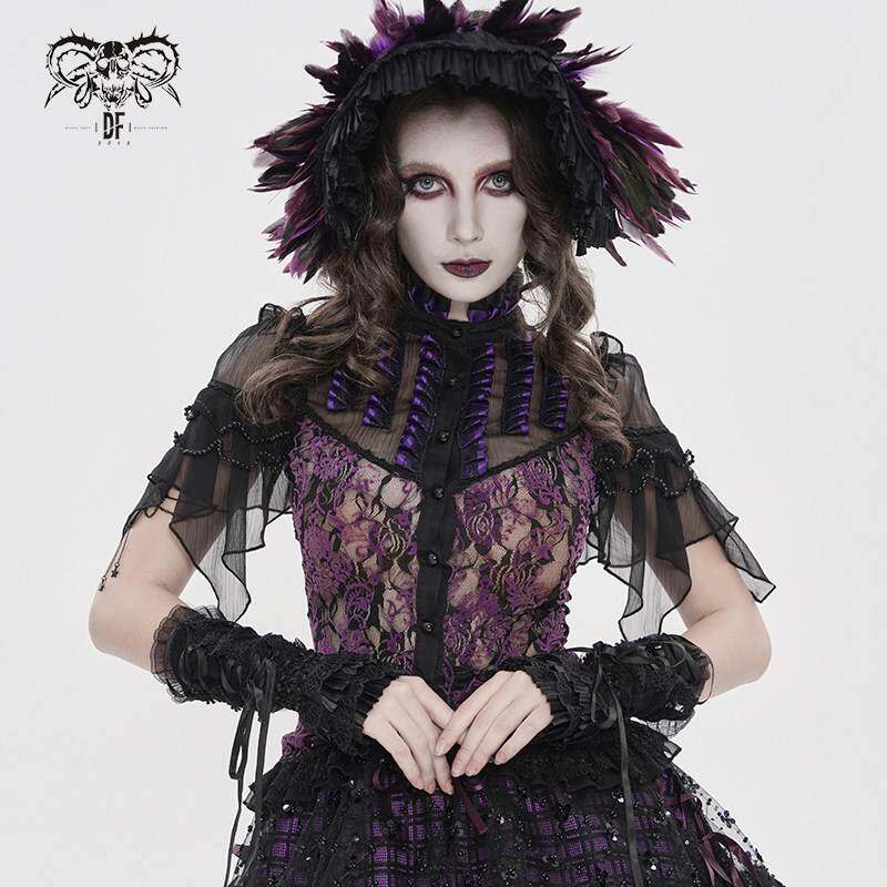 Devil Fashion恶魔时尚哥特暗黑女装不规则下摆绑带衬衫T恤SHT160
