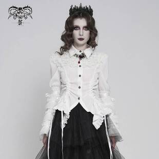 Devil Fashion恶魔时尚哥特暗黑女装层叠喇叭袖衬衫翻领T恤SHT159
