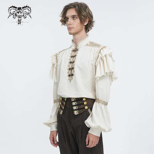 Devil Fashion恶魔时尚男装哥特朋克暗黑立领灯笼袖男衬衫SHT115