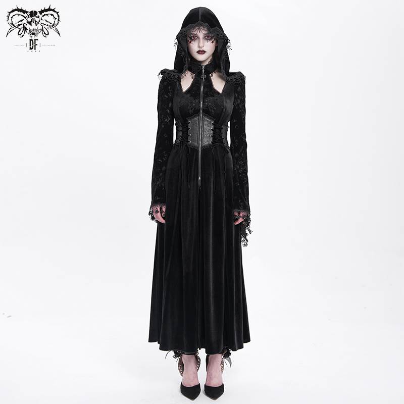 Devil Fashion恶魔时尚女装哥特亮光丝绒挂脖连帽外套 CT26001