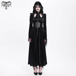 Devil Fashion恶魔时尚女装哥特亮光丝绒挂脖连帽外套 CT26001