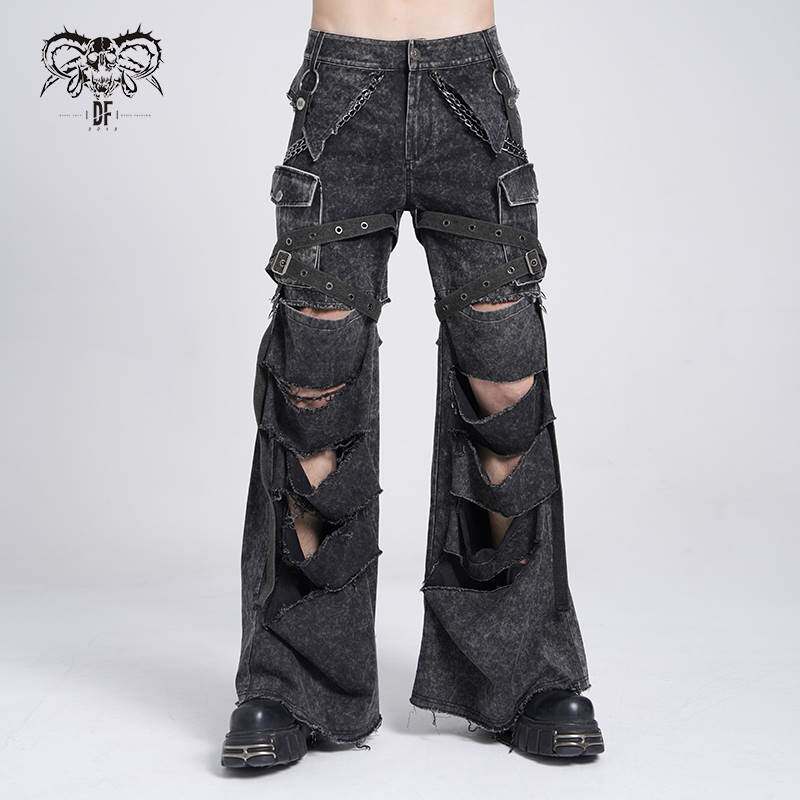 Devil Fashion恶魔时尚哥特暗黑男装破洞阔腿裤工装裤长裤PT276