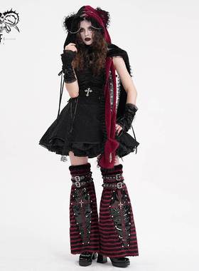 Devil Fashion恶魔时尚女装哥特朋克黑红条纹棺材腿套AS211