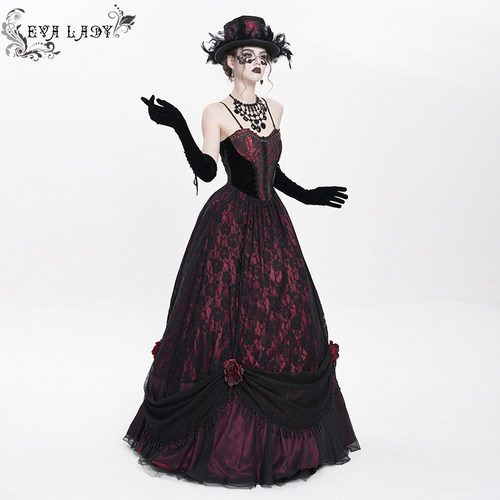 Devil Fashion女装哥特 红色华丽连衣裙ESKT062
