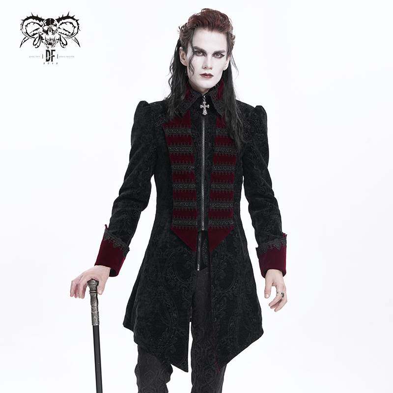 Devil Fashion恶魔时尚哥特暗黑男装翻领开叉拼色大衣CT249