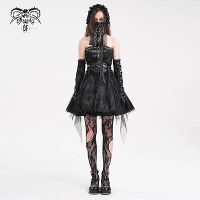 Devil Fashion恶魔时尚哥特暗黑女装蕾丝百褶裙蛋连衣短裙SKT218