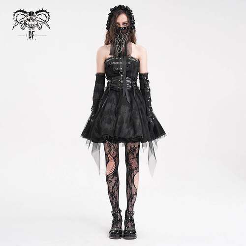 Devil Fashion恶魔时尚哥特暗黑女装蕾丝百褶裙蛋连衣短裙SKT218