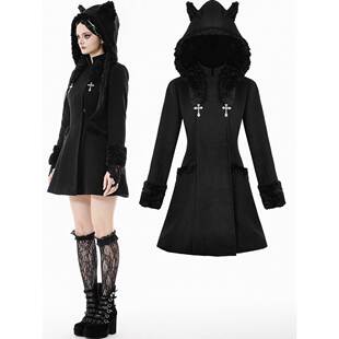 DARK IN LOVE哥特女装 可爱猫耳绒毛连帽外套JW291