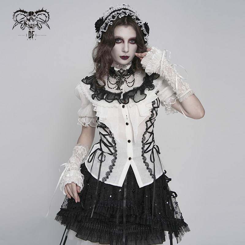 Devil Fashion恶魔时尚哥特暗黑女装泡泡袖衬衫短袖T恤SHT15102