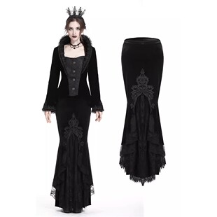 DARK IN LOVE哥特女美人鱼蕾丝天鹅绒鱼尾裙半身长裙KW134