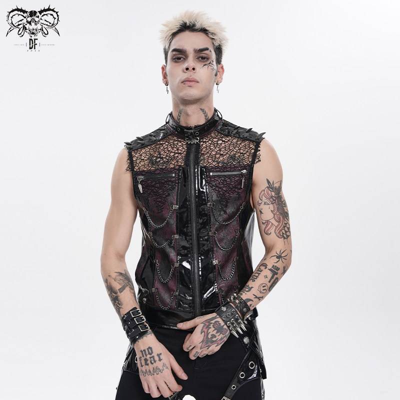 DEVIL FASHION恶魔时尚朋克树状网拼镜面皮马甲【WT107】