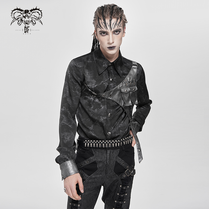 |DevilFashion哥特风黑色斜跨皮包装饰衬衫SHT145