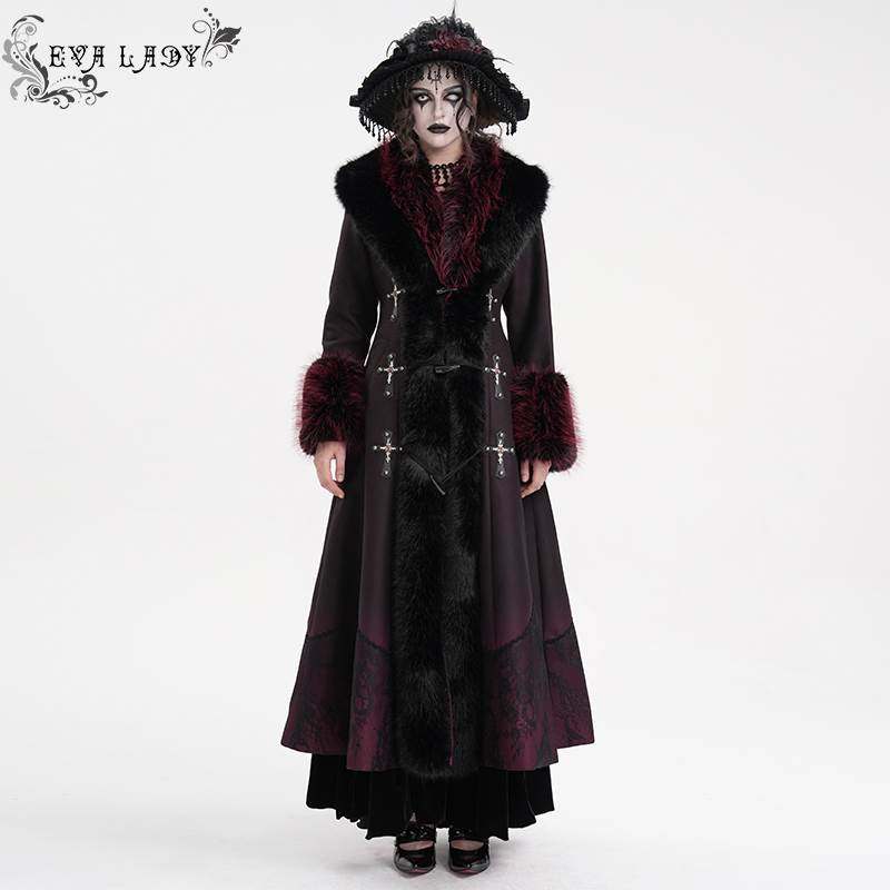Devil Fashion恶魔时尚女装哥特 黑红渐变尼料长款外套 ECT016