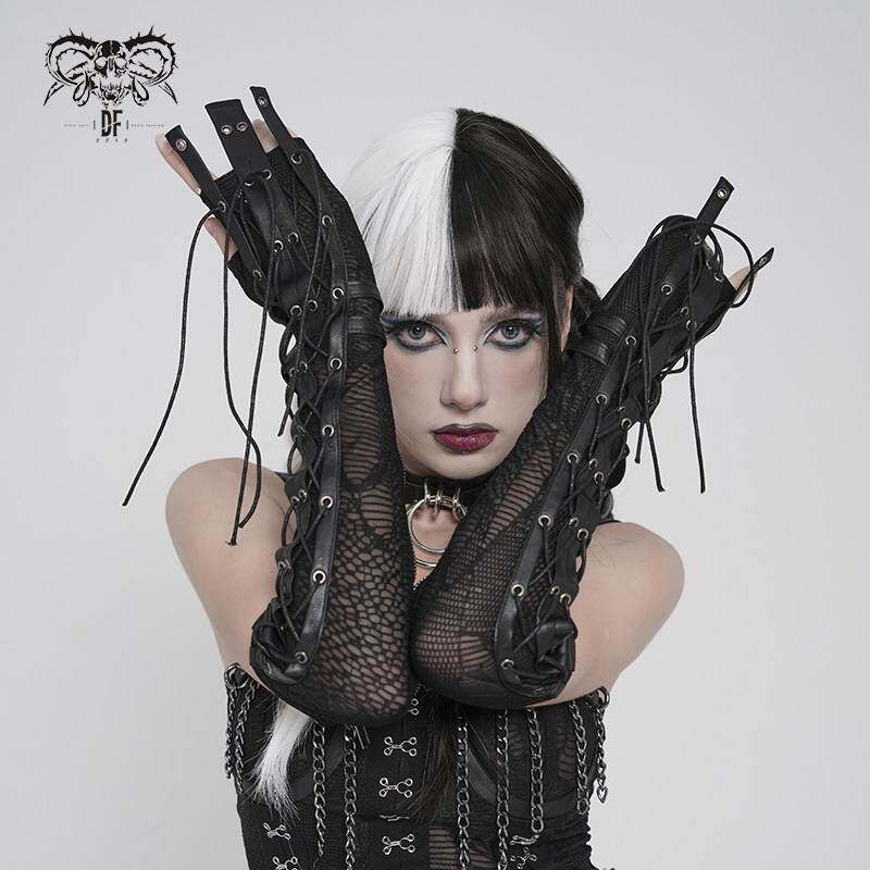 Devil Fashion恶魔时尚哥特暗黑女装编织绑带流苏网纱臂套GE046