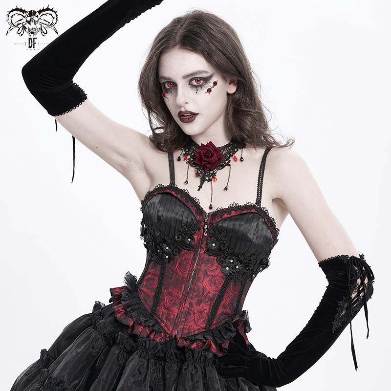 Devil Fashion恶魔时尚女装哥特玫瑰花提花吊带束身衣CST00802