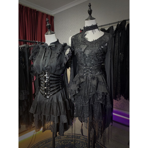 哥特春夏款女装性感透视不对称上衣修身镂空露背长袖T恤SR004