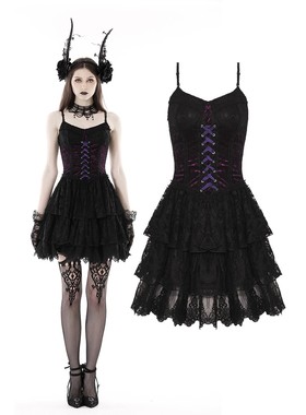 DARK IN LOVE哥特女装暗黑性感黑紫色蕾丝吊带连衣裙DW769