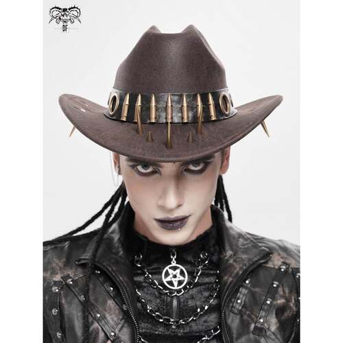 Devil fashion恶魔时尚 帽檐尖钉朋克咖色牛仔帽哥特头饰AS266A