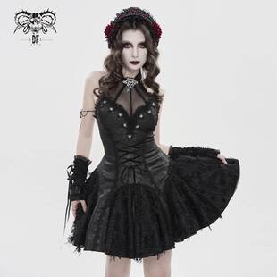 挂颈蕾丝绑带小黑裙SKT25401 哥特暗黑女装 Devil Fashion恶魔时尚